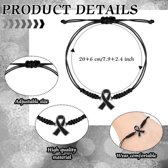 50 Black Melanoma Awareness Bracelets Adjustable Cord Stretch Jewelry Gifts for - Picture 2 of 6